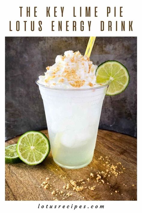 The key lime pie lotus drink will have all the key lime lovers captivated. It’s a yummy blend of lime, french vanilla, coconut, pineapple, and white lotus. Desert Pear Lotus Drink, Lotus Drink Recipes, Lotus Energy Drink Flavors, Lotus Energy Drink Ideas, Lotus Drink Flavors, Lotus Recipes, Lotus Drinks, Lotus Recipe, Drink Flavors