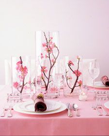 Cherry blossoms Inexpensive Wedding Centerpieces, Wedding Table Pink, Cherry Blossom Wedding Theme, Cherry Blossom Party, Pink Wedding Centerpieces, Cherry Blossom Theme, Pink Showers, Cherry Blossom Wedding, Japanese Wedding