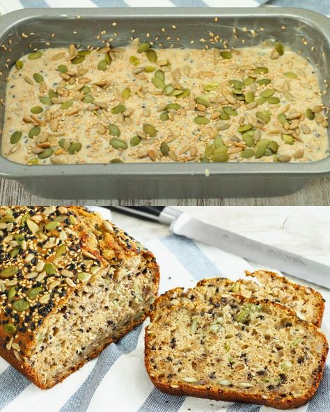 No-Knead Multi-Seed Bread - Greenku Recipes Multi Seed Bread, Multi Seed Bread Recipe, Seed Bread Recipe, Unleavened Bread Recipe, Sunflower Seed Bread, Unleavened Bread, Multi Grain Bread, Seed Bread, Bread Ingredients