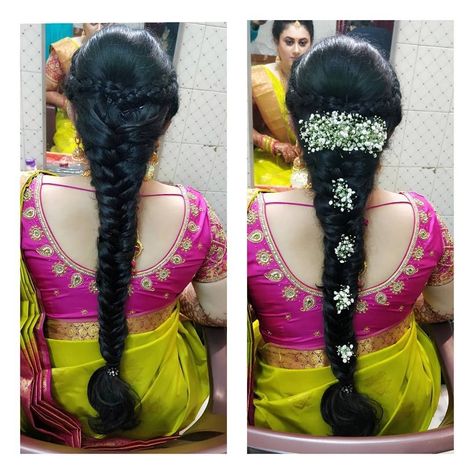 Flower Crown Chic: Gorgeous Bun Hairstyles Adorned with Blooms Pattu Saree Hair Styles, Hair Styles On Pattu Saree, Hair Styles For Engagement Brides Indian, Engagement Hairstyles For Saree, Hair Fall Vitamins, Indian Bun Hairstyles, Traditional Hairstyles, Messy Braided Hairstyles, Lehenga Hairstyles