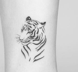 Small White Tiger Tattoo, Simple Tiger Tattoo Outline, Dainty Tiger Tattoo For Women, Small Tiger Tattoo For Women Simple, One Line Tiger Tattoo, Delicate Tiger Tattoo, Fine Line Tiger Tattoo For Women, Year Of The Tiger Tattoo For Women, Tiger Small Tattoo