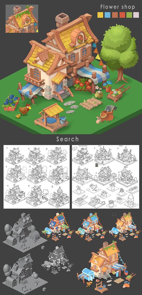 Game Art Illustration, Casual Game Art, Cartoon Houses, Game 2d, Props Concept, Cartoon House, 2d Game Art, Casual Art, Isometric Art