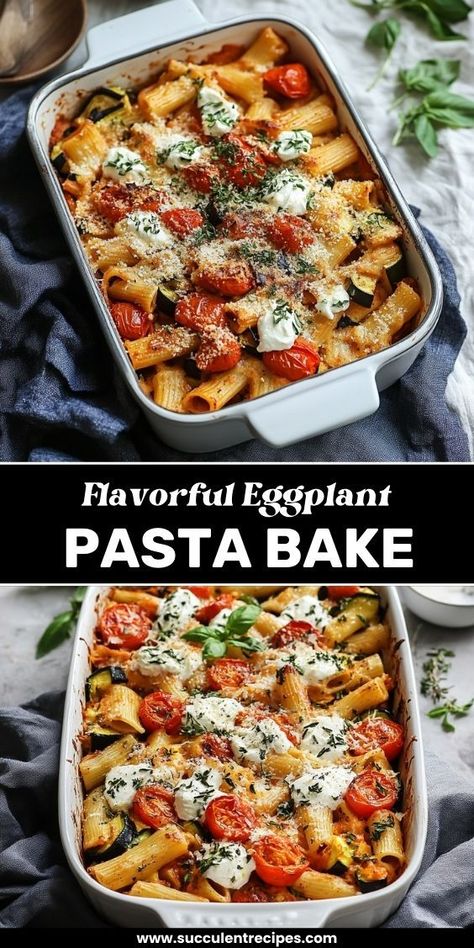 Indulge in this Cheesy Eggplant Pasta Bake with Tomato & Zucchini! A delightful combination of textures and flavors, baked until golden and bubbly. Eggplant Recipes Pasta, Zucchini And Tomato, Eggplant Pasta, Eggplant Zucchini, College Meals, Baked Casserole, Zucchini Pasta, Comfort Dishes, Spaghetti Pasta