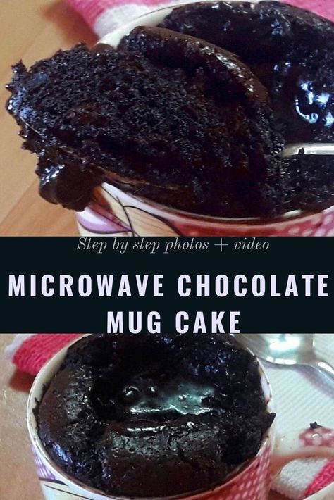 Microwave chocolate mug cake recipe made with simple ingredients easily available in the kitchen pantry. This mug cake is moist & has a gooey chocolaty center. Moist Chocolate Mug Cake, Mug Cake Eggless, Gooey Chocolate Mug Cake, Easy Chocolate Mug Cake, Mug Dessert Recipes, Chocolate Mug Cake Recipe, Microwave Chocolate Cakes, Microwave Mug Recipes, Mud Cake Recipes