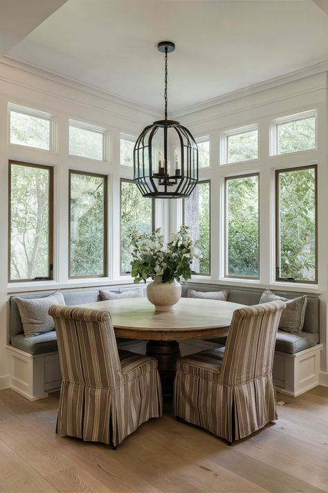 22 Different But Fabulous Banquette Bench-Style Nook Seating Designs Banquette Seating In Kitchen Bay Window, Booth Seating Dining Room, Built In Seating Kitchen, Kitchen Booth Seating, Built In Dining Room Seating, Banquette Seating Dining Room, Built In Kitchen Table, My House Aesthetic, Modern French Country Kitchen