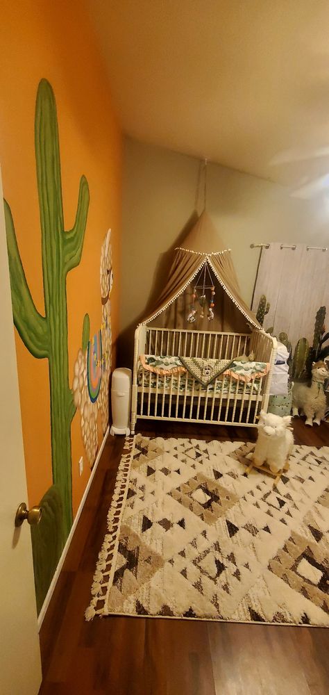 Cactus Llama Nursery, Indian Nursery Theme, Mexican Themed Nursery, Western Baby Nurseries, Home Decorating Styles, Orange Nursery, Cactus Nursery, Western Nursery, Llama Nursery