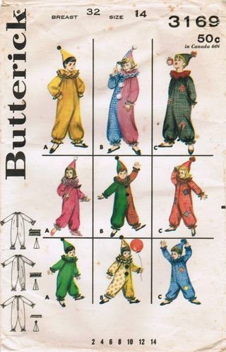 old clown pattern Old Clown Costume, Clown Outfit Pattern, Clown Shorts Pattern, Clown Flash, Clown Suit Sewing Pattern, Clown Jumpsuit Pattern, Clown Plush Pattern, Clown Drawing Vintage, Girl Clown Costume