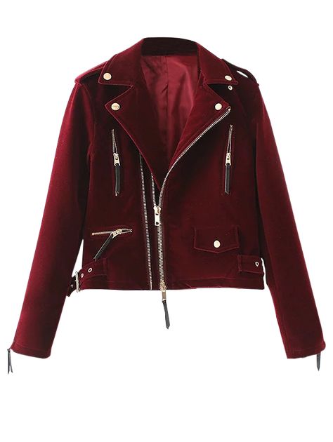 $44.99 Lapel Velvet Biker Jacket - BURGUNDY M Red Motorcycle Jacket, Red Biker Jacket, Red Moto Jacket, Red Velvet Jacket, Red Motorcycle, Burgundy Jacket, Cool Winter, Coat Women Fashion, Riders Jacket