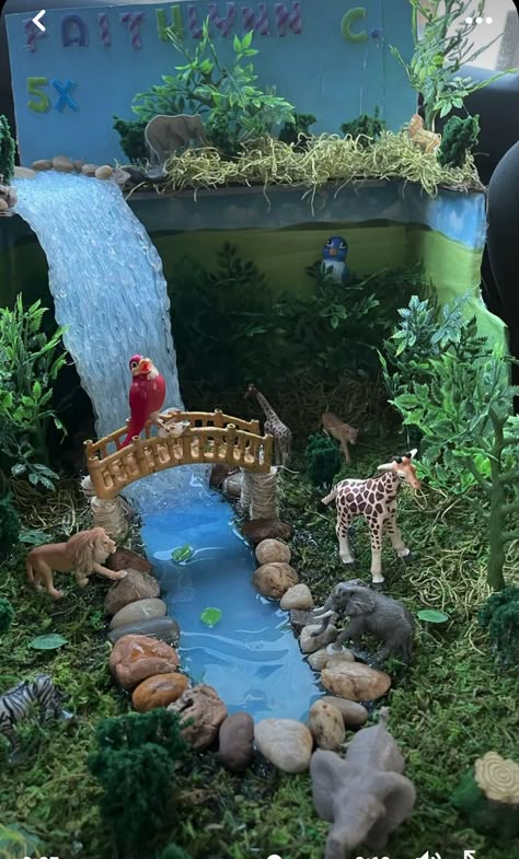 Rainforest Model, Ganpati Making, Ecosystems Diorama, Diorama Kids, Mandir Decoration, Habitats Projects, Janmashtami Decoration, Country School, Forest Ecosystem