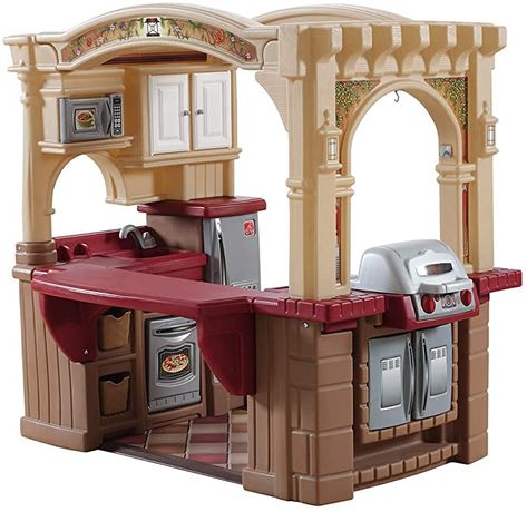 Amazon.com: Step2 Grand Walk-In Kitchen & Grill | Large Kids Kitchen Playset Toy | Play Kitchen with 103-Pc Play Kitchen Accessories Set Included, Brown/Tan/Maroon (821400): Toys & Games Küchen In U Form, Kitchen Playsets, Kitchen Playset, Kitchen Sets For Kids, Pretend Kitchen, Toy Kitchen Set, Play Kitchen Accessories, Cooking Toys, Kids Play Set