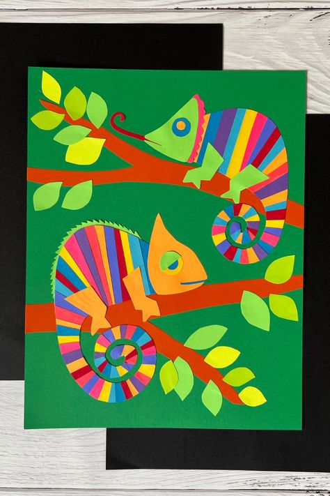 Chameleon Art Project, Chameleon Art Projects For Kids, Lizard Crafts For Preschoolers, A Color Of His Own Chameleon Template, Chameleon Craft Preschool, Chameleon Crafts For Kids, Construction Paper Animals, Creative Art For Preschoolers, Jungle Art Projects