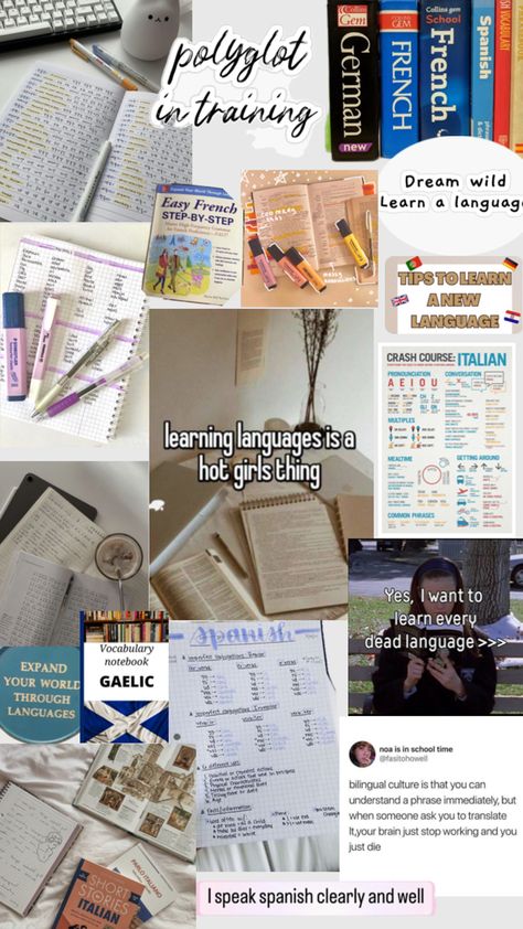 The perfect inspo collage for people who love languages and are #polyglots in training Languages Aesthetic, Linguistics Major, How I Take Notes, Inspo Collage, Sign Language Phrases, Phrase Book, Learning Languages Tips, Learn Another Language, Dream Motivation