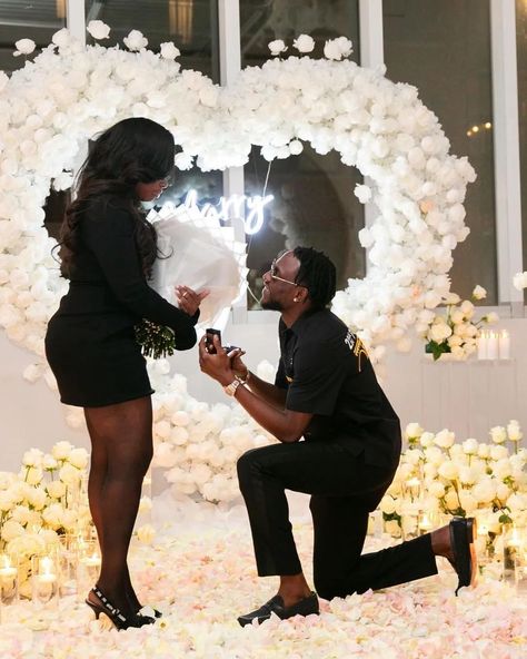 The Beginning of Forever 💍🤍♾️ #blacklove #marriageproposal #marryme #blackcouples #isaidyes #shesaidyes #engaged #bridetobe #proposal #proposaldecor Congrats @lizzy_baybe 🎊 🤎 🎥: @r.e.m.videoandphotography 🎻: @parkweststrings2019 💐: @floress_rojas 🎈: @balloonsbymisorge 🤍: @party.etc 🚘: @g5limo 🍽️: @theofficialbosschef 📸: @ss.studi0 🎇: @chicagoavrentals #dreamproposal #bemywife #willyoumarryme #feyonce Happy Marriage Photos, Black And White Proposal, Marriage Aesthetic Black Couple, Engaged Vision Board, Wedding Aesthetic Black Couple, Dinner Proposal Ideas, Married Black Couples, Engagement Black Couples, Proposal Black Couple