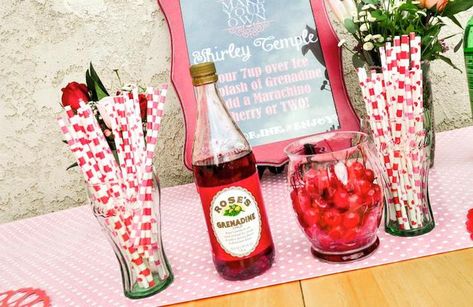 Shirley Temple 1st Birthday Party with Such Cute Ideas via Kara's Party Ideas KarasPartyIdeas.com #shirleytemple #firstbirthday #vintagepartyideas #partydecor #partyideas (15) Shirley Temple Drink Station, Shirley Temple Bar For Grad Party, Shirley Temple Station, Shirley Temple Station Grad Party, Shirley Temple Bar For Party, Shirley Temple Bar Grad Party, Cute Vintage Posters, Graduation Drinks, Shirley Temple Bar