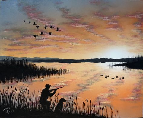 Duck Hunting Painting Canvas, Hunting Painting Ideas, Hunting Mural, Duck Hunting Painting, Hunters Journal, Western Painting Canvas, Garage Mural, Waterfowl Art, Hunting Painting