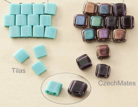 Everything You Ever Wanted to Know About Czech Mates Two Hole Beads – Eureka Crystal Beads Blog Tila Bracelets Patterns, Tila Beads Tutorial Free Pattern, Tila Bead Bracelets Tutorials, Duo Bead Patterns Free, Tila Bead Patterns, Tila Bead Bracelets, Beading Instructions, Super Duo Beads, Twin Beads