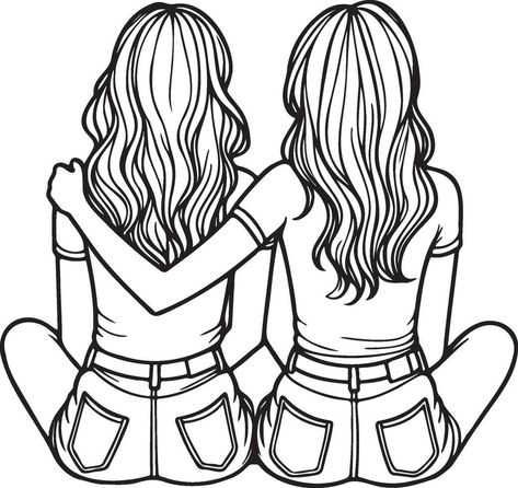 Girl Friends Sketch Drawing. Peijinsart Best Friends, Hanging Out With Friends Drawing, Bff Pictures Drawing, Things To Draw For Friends, Cute Things To Draw For Your Best Friend, 2 Girls Drawing, 2 Best Friends Drawing, Bsf Drawing, Friends Sketch Drawing Ideas