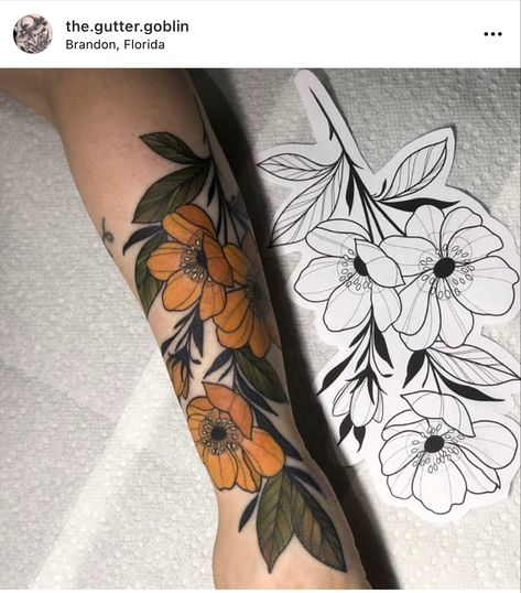 New School Floral Tattoo, Neo Trad Flowers Tattoo, Neo Traditional Magnolia Tattoo, Neotraditional Tattoo Nature, Botanical Neotraditional Tattoo, Neotraditional Daffodil Tattoo, Neo Traditional Wildflower Tattoo, Neo Traditional Tulip Tattoo, Tattoo Flower Cover Up