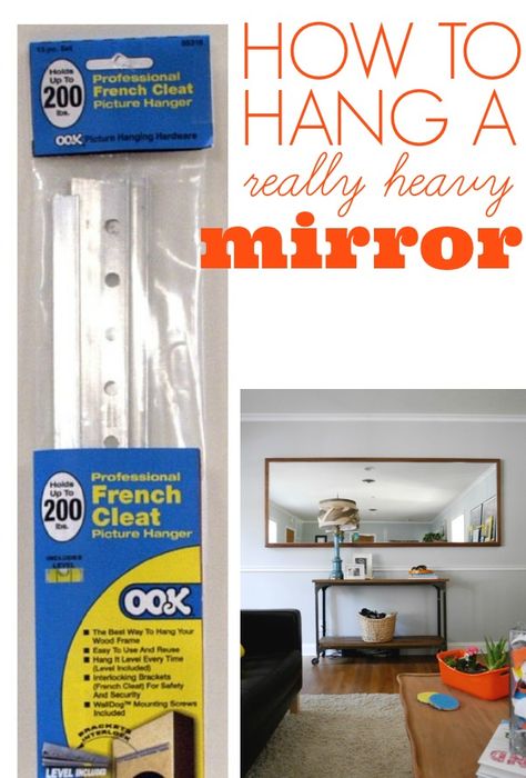 How to hang a heavy mirror... using french cleats! (via @thecraftblog) Hanging Heavy Mirror, French Cleats, Giant Mirror, Room Vibes, Door Diy, Mirror Crafts, How To Hang, Up House, Picture Hanging