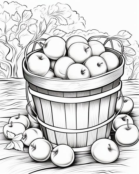 Welcome to our 'Apple Harvest Delight' coloring pages set! Immerse yourself in the bounty of autumn with this delightful digital download bundle featuring four intricately designed scenes of a bushel of apples. Free Fall Coloring Pages Printables, Harvest Drawing, Bujo Autumn, Apple Coloring Page, Farm Coloring Pages, Fun Coloring Pages, Digital Coloring Pages, Fall Drawings, Beach Art Painting