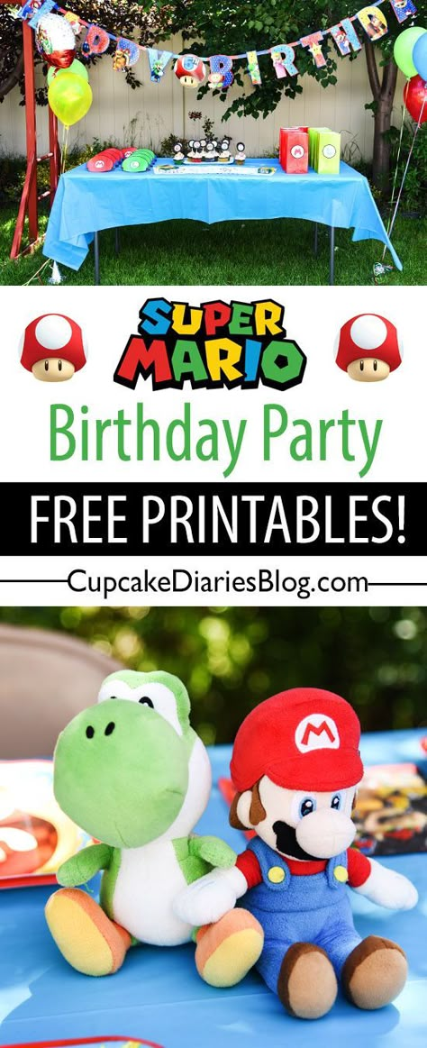 Super Mario Bros Birthday Party Free Printable, Super Mario Party Favor Ideas, Super Mario Birthday Banner Free Printable, Super Mario Birthday Printables Free, Mario Bros Printables Free, Mario Party Food Labels Free Printable, Mario Kart Printables, Cricut Mario Projects, Super Mario Decorations Birthday Party Ideas