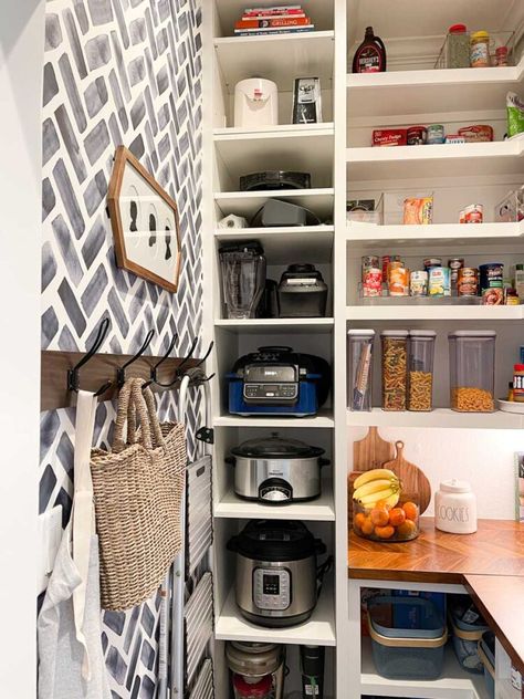 Your Top 7 Pantry Questions Answered! Pantry Wall Decor, Fancy Pantry, Farmhouse Wall Hooks, Corner Pantry, Pantry Remodel, Pantry Wall, Butlers Pantry, Pantry Ideas, Kitchen Pantry Design