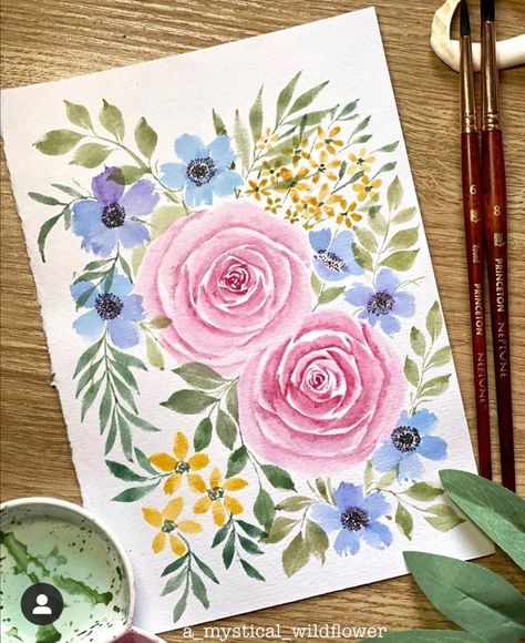 Floral Art With Brush Pen, Brush Pen Flowers, Watercolor Flower Wreath, Painting Flowers Tutorial, Watercolor Flowers Tutorial, Learn Watercolor, Boho Tees, Watercolor Floral Pattern, Watercolor Paintings Easy