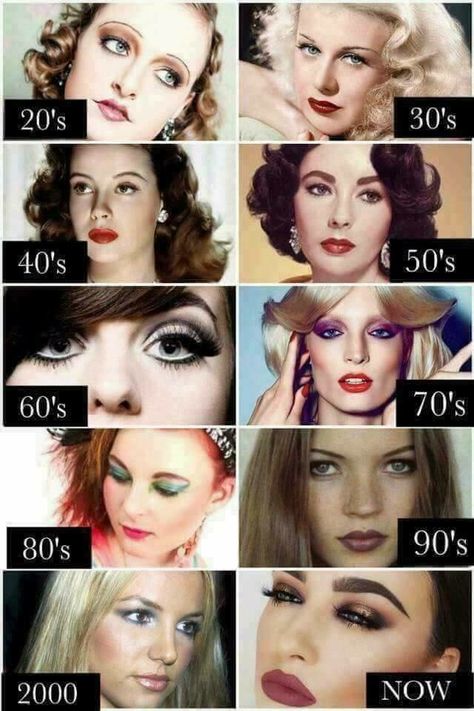 Make up through the decades .... Beauty Through The Decades, Vintage Makeup Photoshoot, 1950s Fashion Makeup, 40s Style Makeup, 50s And 60s Makeup, 90s Beauty Standards, 1900 Makeup Look, 60a Makeup, History Of Makeup