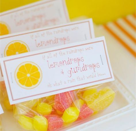 Simple & Sweet Party Favour Bags with Candies - love this simple, no fuss, beautiful idea! Summer Bridal Shower Favors, Lemonade Stand Party, Citrus Party, Bridal Shower Favors Diy, Pink Lemonade Party, Ladies Lunch, Creative Juice, Ladies Luncheon, Yellow Party