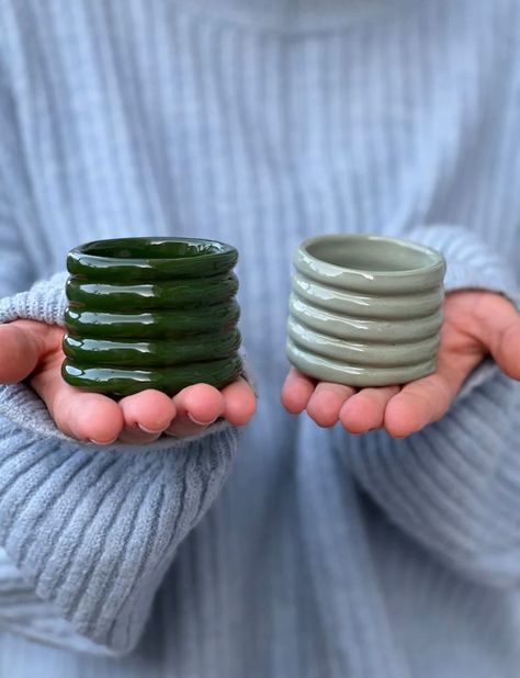 Set of 2 Fun Handmade Espresso Cups Wave Shape Multi Color Espresso Cups Handmade Ceramic Mugs Christmas Gift for Espresso Lovers - Etsy Espresso Cups Ceramic, Handmade Ceramic Mugs, Ceramic Cafe, Coil Pottery, Mugs Christmas, Clay Cup, Pottery Handbuilding, Pottery Crafts, Diy Pottery