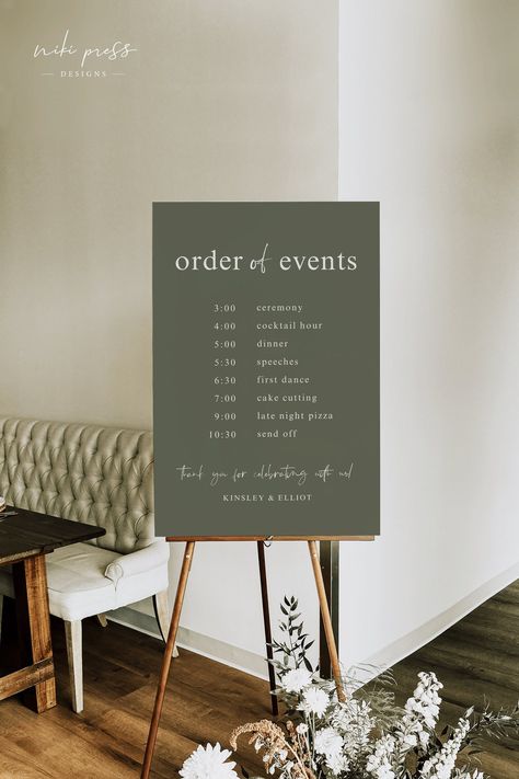 Earthy Olive Order of Events Sign Template Wedding Order of - Etsy Australia Wedding Welcome Order Of The Day, Wedding Itenary Sign, Day Of Wedding Signage, Wedding Day Schedule Sign, Wedding Timeline Day Of Sign, Schedule Of Events Wedding, Diy Order Of The Day Wedding, Order Of Events Sign Wedding, Order Of The Day Wedding Sign