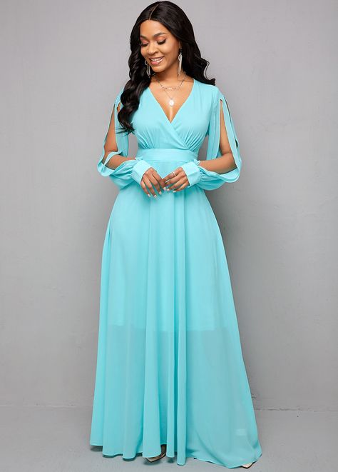 Elegant Spring Dresses, Chifon Dress, V Neck Maxi Dress, Latest Dress For Women, Fashion Dresses Online, Dress With Sleeves, Dress Stores Online, African Design Dresses, African Fashion Dresses