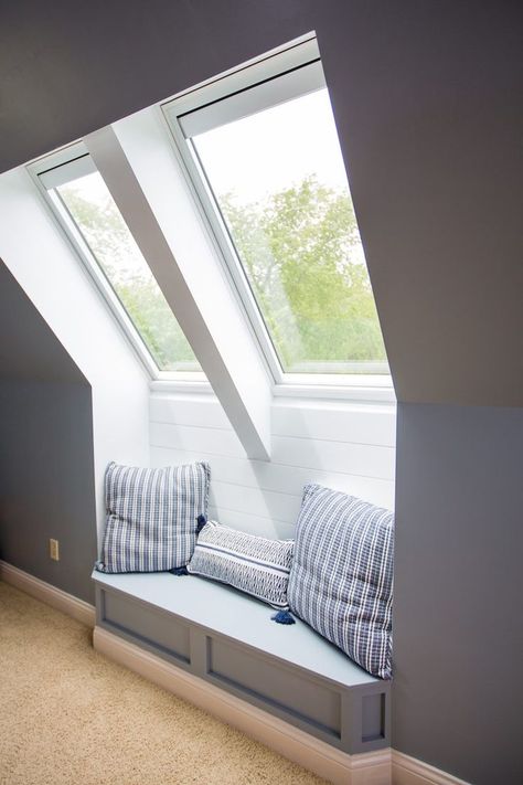 Man Cave Makeover with VELUX Skylights | Final Reveal - Sincerely, Sara D. Loft Conversion Bedroom, Velux Skylights, Skylight Window, Attic Bedroom Designs, Floor Plan 4 Bedroom, Attic Bedrooms, Attic Renovation, Attic Remodel, Loft Room