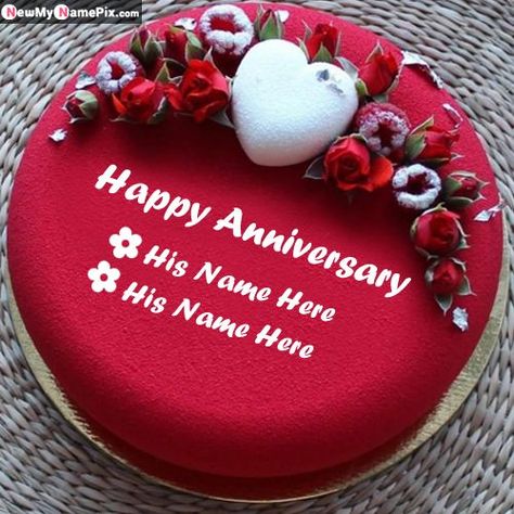 Romantic Wedding Anniversary Cake With Couple Name Wishes Chocolate Cake Pictures, Romantic Profile, Anniversary Cake Pictures, Happy Marriage Anniversary Cake, Anniversary Cake With Photo, Marriage Anniversary Cake, Anniversary Cake With Name, Romantic Cake, Flowers Anniversary