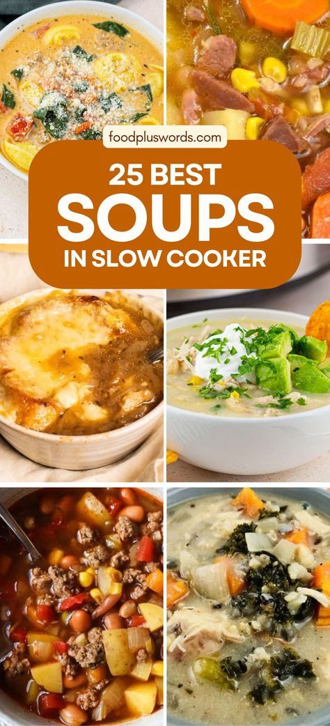 Check out these delicious slow cooker soup recipes that are perfect for any occasion! With easy preparation and wholesome ingredients, these soups bring warmth and comfort to your table. Enjoy the rich flavors and healthy options that will satisfy your cravings on cold nights! Thick Crockpot Soups, Hearty Soup Recipes Crock Pots, Easy Soups In A Crock Pot, Slow Cooked Soups, Soup In Slow Cooker Recipes, Best Soup For Cold Weather, Soups For A Crowd Slow Cooker, Soups For Winter Cold Weather, Best Slow Cooker Soups