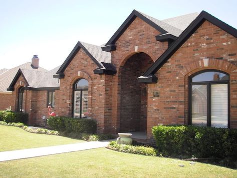 Brick House With Black Trim, Brick House Trim, House With Black Trim, Future House Exterior, Exterior Window Trim Ideas, Black Windows Exterior, Painting Drywall, Red Brick House Exterior, Red Brick Exteriors