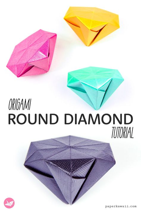 Round Origami Diamond Tutorial Paper Kawaii, Origami Diamond, Sheet Of Paper, Round Diamonds, Origami, Diy Projects, Paper Crafts, Diamonds, Gifts