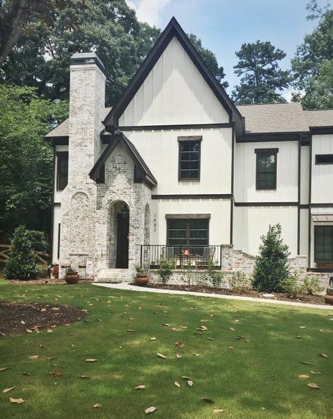 House Exterior Brick, Tudor Exterior, Tudor House Exterior, Lime Wash Brick, Brick Farmhouse, House Elements, Home Renovation Ideas, Lime Wash, Tudor Style Homes