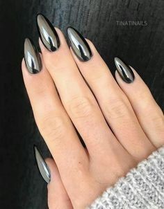 Chrome Almond, Black Chrome Nails, Red Chrome Nails, Gold Chrome Nails, Grey Nails, Nails Dark, Chrome Nail Art, Chrome Nails Designs, Stiletto Nail Art