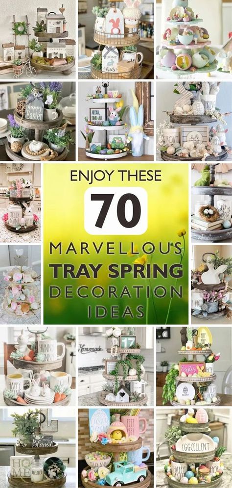 3 Tier Tray Decor Ideas, Flower Arrangements Diy Vase, Tired Trays, Spring Decoration Ideas, Tier Tray Ideas, Three Tier Tray, Decor For Dining Room, Tiered Tray Stand, Basket Centerpieces