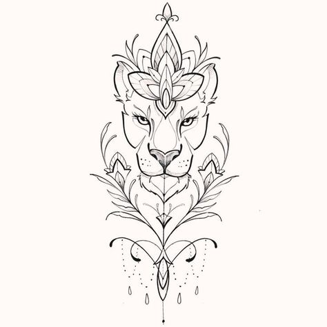 Mandala Lion Tattoo, Lioness Tattoo Design, Female Lion Tattoo, Small Lion Tattoo, Animal Tattoos For Women, Geometric Lion Tattoo, Lion Mandala, Lioness Tattoo, On Tattoo