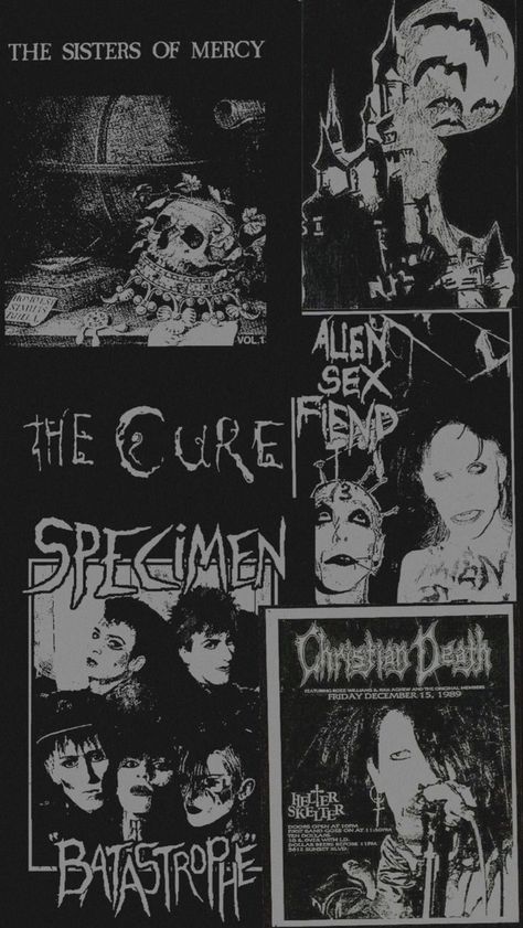 goth
alt
the cure
bauhaus
gothic
dark
black
alternative
emo 
punk
alien sex field
christian death
vampire
specimen Goth Rock Music, Gothic Music Aesthetic, Post Punk Music, Trad Goth Wallpaper, Sisters Of Mercy Poster, Punk Backgrounds, Wallpaper Punk, Punk Aesthetic Wallpaper, Goth Wallpapers