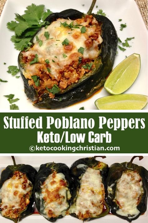 Chicken Stuffed Poblano Peppers Keto, Low Carb Stuffed Poblano Peppers, Keto Stuffed Poblano Peppers, Spanish Keto Recipes, Stuffed Poblano Peppers Keto, Poblano Pepper Recipes Keto, Italian Sausage Stuffed Poblano Peppers, Stuffed Plabano Peppers, Baked Stuffed Poblano Peppers