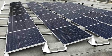 Flat Roof Solar Panels, Solar Panel Roof Design Architecture, Solar Panels On Flat Roof, Rooftop Solar Panels, Solar Panel Roof Design, Solar Panels On Roof, Solar Tree, Pvc Roofing, Solar Panels Roof