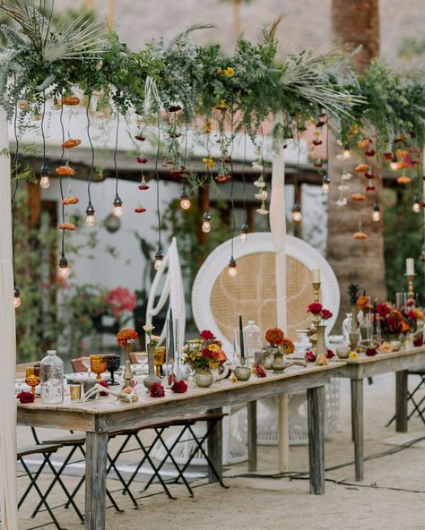 Couple: Eleni and Daniel⁠ ⁠ 📍Korakia, Palm Springs, California⁠ ⁠ What we love about this wedding: The unique 1920s Moroccan-inspired venue, the light bulb chandelier and floral installation above the reception tables, and the desert-chic vibes.⁠ ⁠ Who made it happen? These talented vendors brought this stunning wedding to life:⁠ ⁠ Photography by @letsfrolictogether⁠ Event Planning by @thewalkdowntheaisle⁠ Ceremony + Reception Venue @korakia⁠ Floral Design by @layeredvintage ⁠ Catering by @f... Light Bulb Chandelier, Bulb Chandelier, Desert Chic, Floral Installation, Reception Tables, Palm Springs California, Chic Vibes, April 26, Reception Table