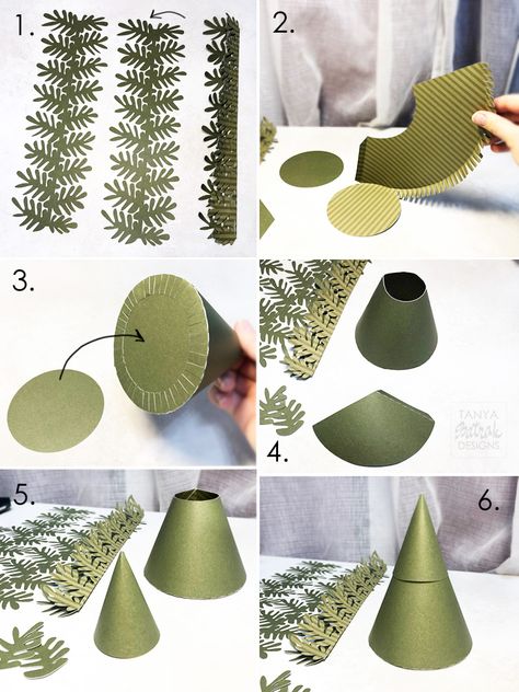 How to make paper pine tree Paper Holly Leaves, Paper Pine Tree, Paper Tree Craft, Paper Trees, Event Decorating, Diy Christmas Village, Tree Box, Tree Templates, Holiday Deco