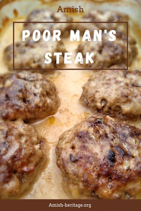 Poor Man’s Hamburger Steaks, Amish Steak Burgers, Poor Man’s Steak And Gravy, Canning Amish Poor Mans Steak, Amish Poor Man’s Steak Recipe, Amish Hamburger Steak Bake Cooktop Cove, Amish Country Poor Man Hamburger Steak, Poor Man’s Steak Recipe, Amish Poor Man's Steak