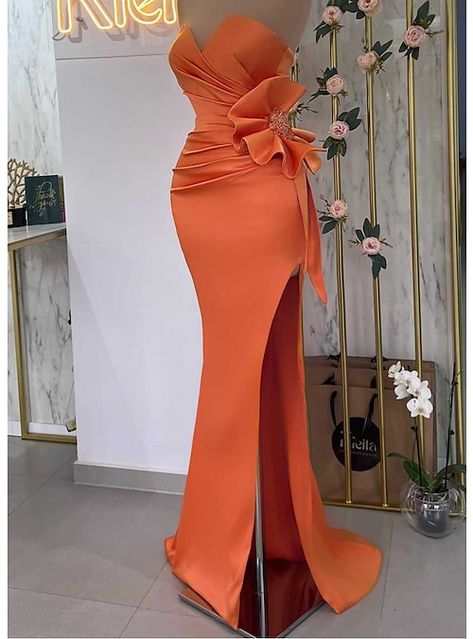 Dress Masquerade, Masquerade Prom, Gown Floral, Womens Basic Tops, Mermaid Evening Gown, Evening Dresses Online, Orange Satin, Cheap Evening Dresses, Prom Dresses Online