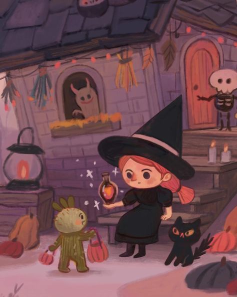 Cacti Agoo meets a witch and her pet black cat. What’s the treat she gave him? #slowtember2024 #slowtember #witchaesthetic #witch #witchvibes #witchart #witchlife #witchy #witchstyle #blackcats #blacka#cat #halloween #halloweendecor #halloweenart #treatortrick #haunted #hauntedhouse #halloweendecorations #illustration #painting #pumpkin #pumpkinart #october #cozyhome #cozyvibes #cozy Black Cat Halloween Illustration, Cute Halloween Illustration, Cozy Witch, W.i.t.c.h Art, Painting Pumpkin, W.i.t.c.h Aesthetic, Witch Fashion, Pumpkin Art, Halloween Illustration