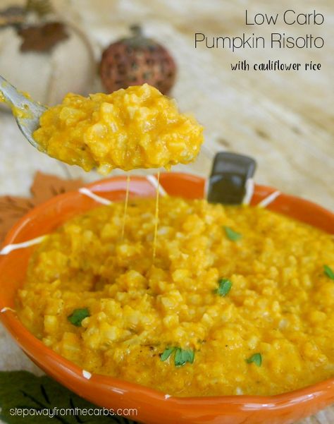 Low Carb Pumpkin Risotto with Cauliflower Rice - a delicious and warming comfort food recipe #lowcarb #lowcarbrisotto #pumpkinrisotto Pumpkin Cauliflower, Make Cauliflower Rice, Cauliflower Risotto, Pumpkin Risotto, How To Make Cauliflower, Keto Side, Gluten Free Recipe, Best Low Carb Recipes, Low Carb Sides